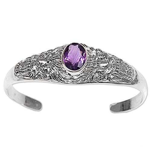 Novica .925 Sterling Silver Animal Themed Cuff Bracelets 'Amethyst Tigers #TOP2