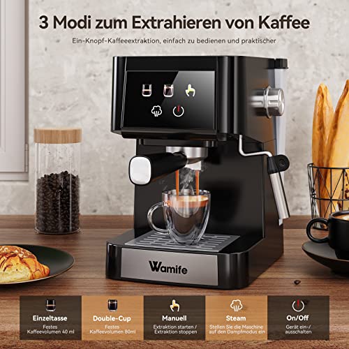 Wamife Espressomaschine Kaffeemaschine mit Milchschäumer, 15 Bar Siebträgermaschine, Duale Temperaturkontrolle… – Bild 3