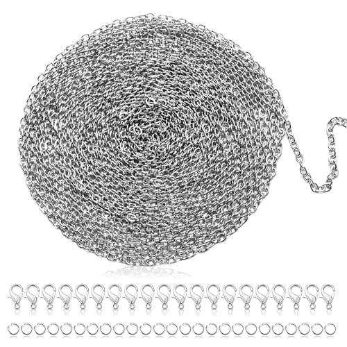 Peysaitr 5m Ketten, 1.5mm Edelstahl Kabel Kette Silber Halsketten, mit 30 Karabinerverschluss und 30 Sprung Ringe, für selbstgemachte Schmuckherstellung Halsketten Armbänder Schlüsselanhänger