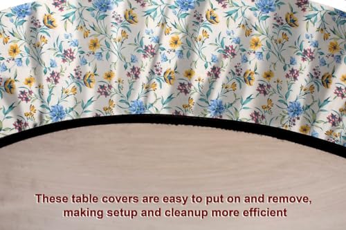 Image of The Furnishing Tree Elastic Cotton Oval Dining Table Cover 42x72 in Inches Floral Golden Leaf on offwhite Base