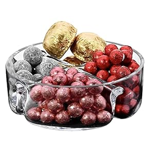 SOLAVIA Verdeelde borden voor volwassenen rond helder glas vier verdeelde handgemaakte vier compartimenten snack en dip kom D18cm H6cm, Housewarming Feestelijke Feestschaal