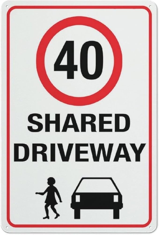 Shared Driveway 40km Speed Limit Sign Warning Tin Sign Home Kitchen Farm Garden Garage Wall Decor Gift For Women Men 8x12 Inch
