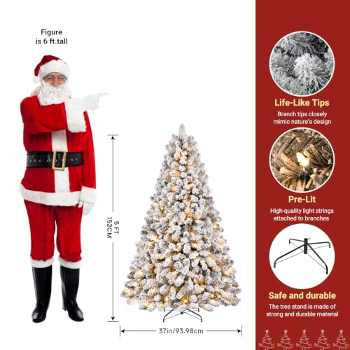 Image of SHareconn 5ft Snow Flocked Spruce Pre-lit Artificial Christmas Tree, White