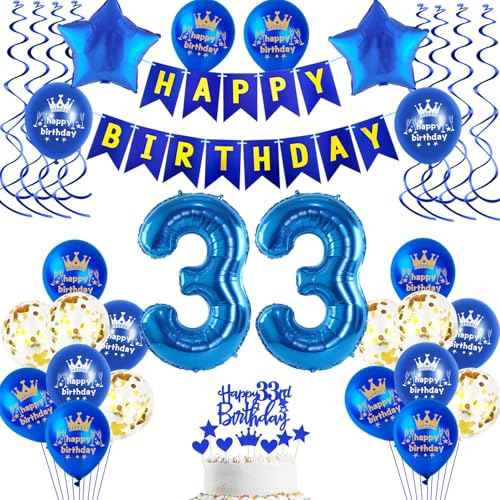 Decoración de cumpleaños azul para 33 cumpleaños, decoración de 33 años, guirnalda de globos en espiral, decoración para tartas.