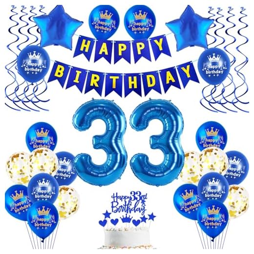 Decoración de cumpleaños azul para 33 cumpleaños, decoración de 33 años, guirnalda de globos en espiral, decoración para tartas.