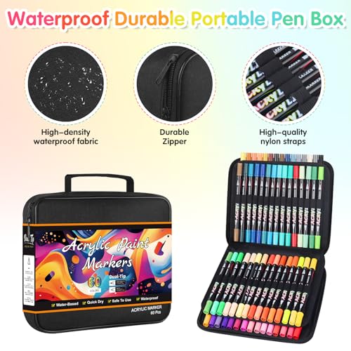 Miniatura 6 de Sonlaryin Rotuladores Acrilicos 60 Colores 60 Piezas, Rotuladore De Pintura Acrílica Doble Punta Con Fina Y Pincel, Rotuladores Para Roca, Cristal, Cerámica, Plastico, Tela, Metal