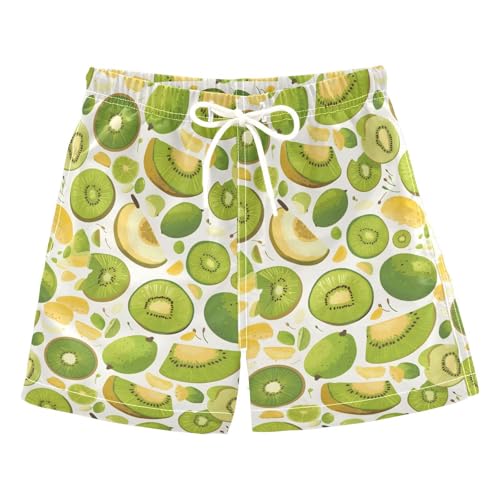 ALAZA Green Kiwi Fruit Leaf Summer Boys Quick Dry Beach Board Shorts Kids Swim Trunks Bathing Suit Swimsuit 4T