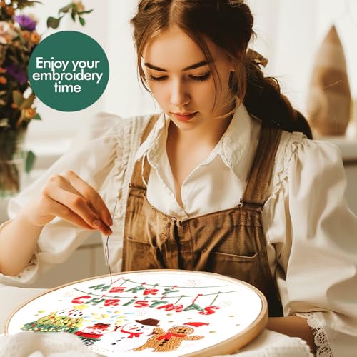Image of wtisan Christmas Embroidery Kit, Cross Stitch Kits for Beginners, Needlepoint with All Tools & Instructions, Stamped Hand Embroidery Starter Kit for Holiday Crafts & Xmas Home Decor, W17