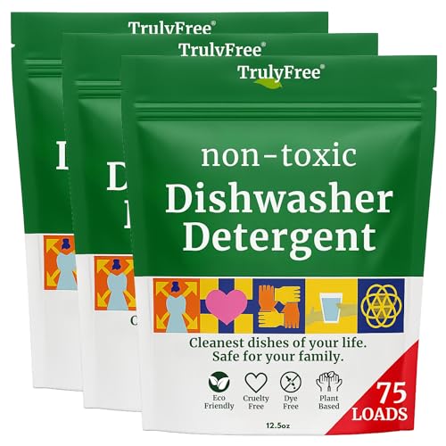 Comparison: Best Dishwashing Detergent For Hard Water 10 Truly Free Dishwasher Detergent Powder | Natural Dish Detergent, Dishwasher Soap | Plastic Free, Plant-Based, Clean, Heavy Duty Hard Water Stain & Grease Remover | Fragrance Free | 12.5 oz (Pack of 3)