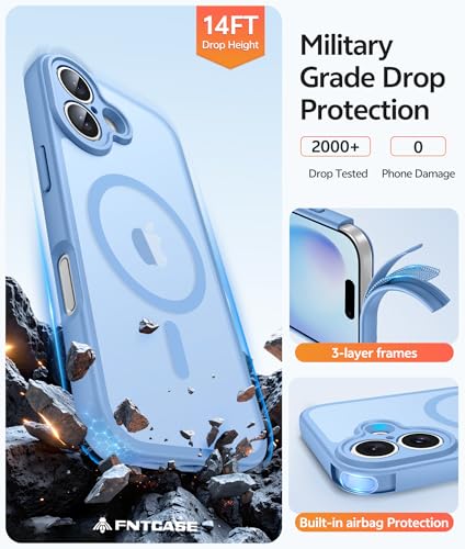 Image of FNTCASE for iPhone 16 Plus Case [Compatible with Magsafe] Translucent Matte Cases with [Screen Protector] Military Grade Shockproof Protective Phone Cover - Light Blue