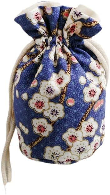 Round Bottom Jewelry Pouch Small Cotton Cloth Drawstring Jewellery Gift Pouches Printed Packaging Jewelry Storage Bags (W 3.15 x H 5.51 Inches, Blue (xiangyun))