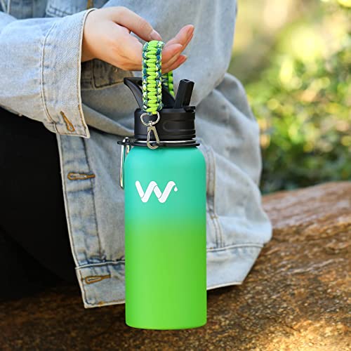 Werewolves 24 Oz Insulated Water Bottle With Paracord Handles & Strap & Straw Lid & Spout Lid,Reusable Wide Mouth Vacuum Stainless Steel Water Bottle For Adults (New-Fruit Green, 24 Oz) #TOP6