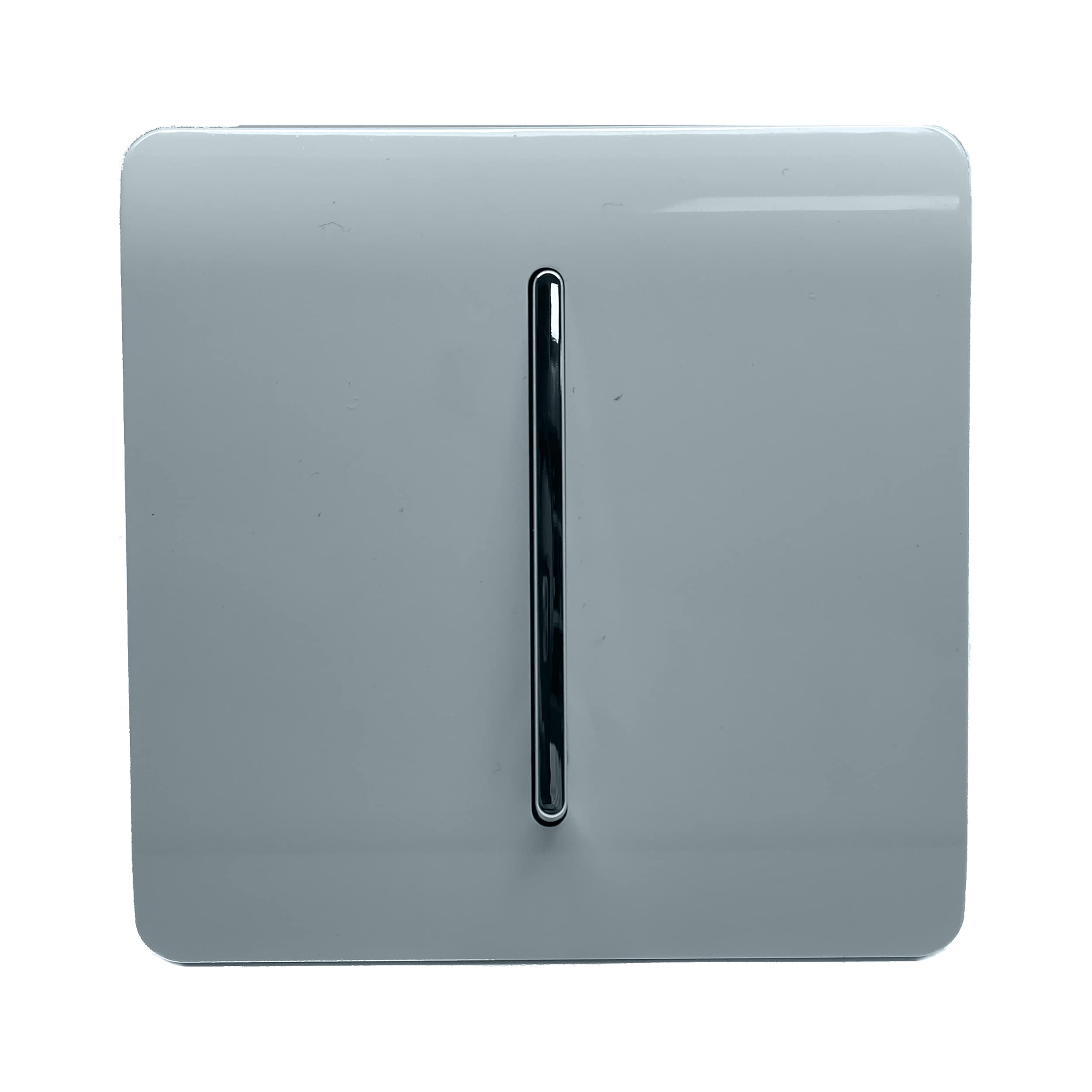 Trendi Switch Cool Grey Trendi 1 Gang 2 Way 240V Screwless Raised Front Plate Plastic Artistic Modern Glossy 10 Amp Chrome Rocker Single Electrical Wall Light Switch - Art-Ss2cg