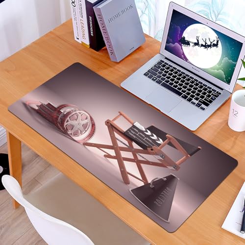 KDWJS - KDWJS Tapis de Souris XXL Speed Gaming - 90x40 cm - Base en Caoutchouc antidérapant Extended - Améliore la précision et la Vitesse - Symboles emblématiques du cinéma, Chaise de réalisateur, Clap, bob