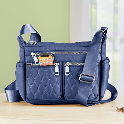 Collections Etc Adjustable Multi Zip Pockets Cross-Body Handbag Navy3