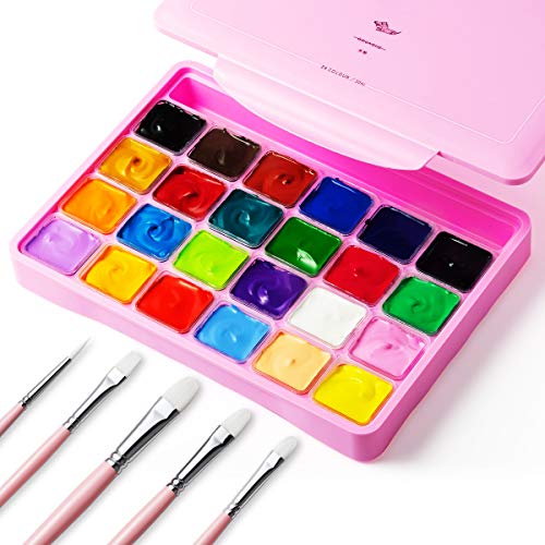 HIMI Gouache Paint Set, 24 Colors Jelly Paint Set with Jelly Cup in Portable Case with Portable Palette, 24 Vibrant Color for Artists, Students, Newbie (Pink)