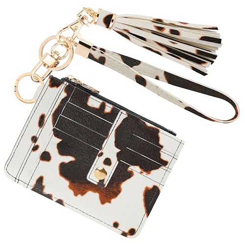 Image of KNGITRYI Small Wristlet Wallets for Women RFID Credit Card Holder Wallet Keychain Wristlet Wallet Credit Card Wallets for Women (Cow)