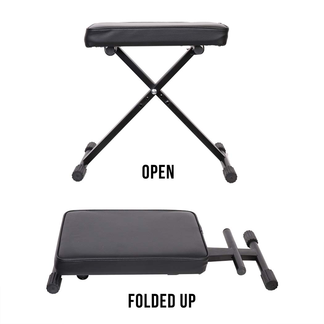 UNHO Banco para Piano y Teclado Taburete Plegable con Patas en X para Piano 3 Alturas Ajustables 48/51.5/53.5cm con Asiento Cómodo Carga Máx 80kg