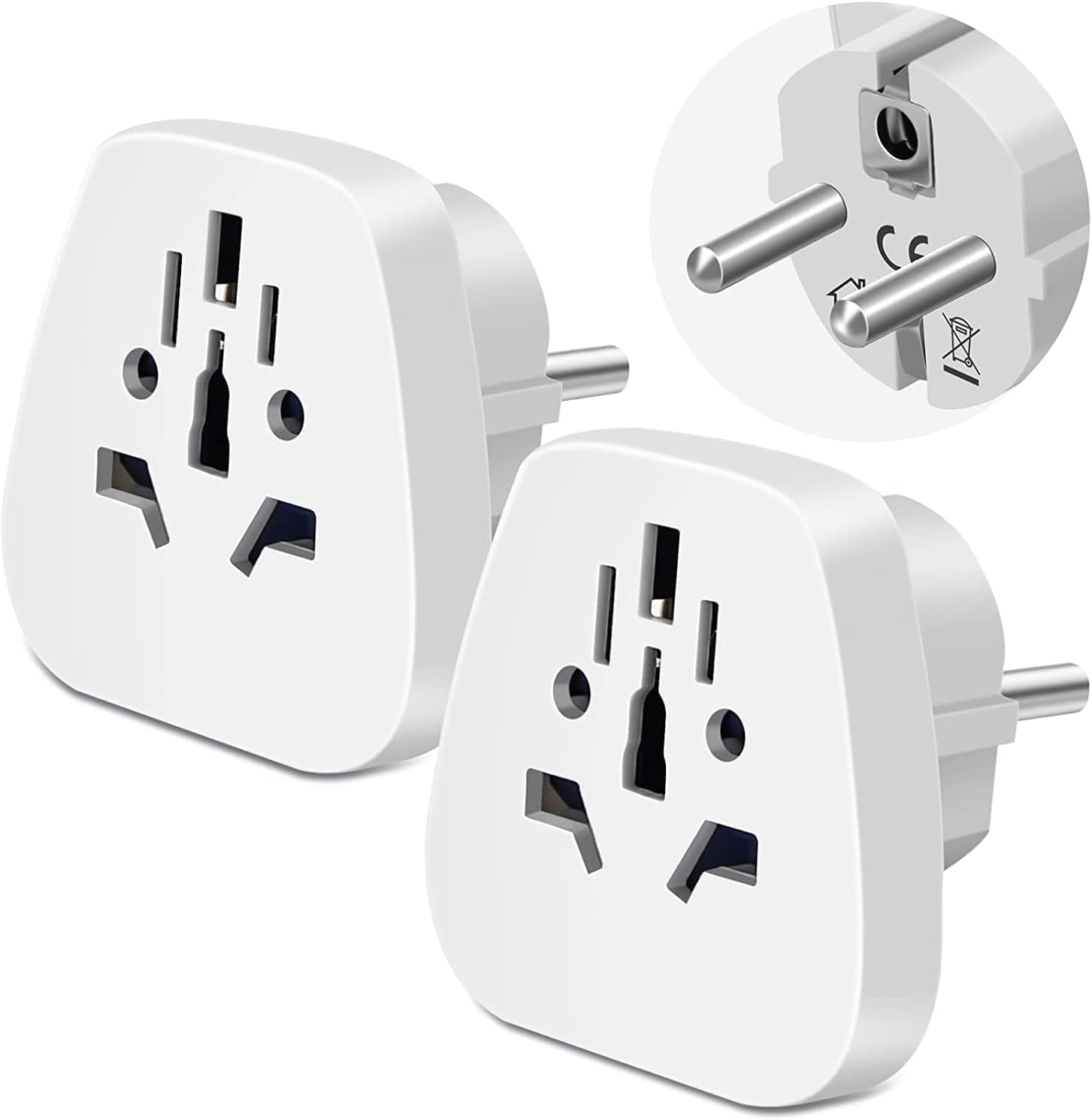 RiteAV Uniwersalny adapter podróżny AU UK US na UE, adapter do gniazdka, zasilacz prądu zmiennego, 2 sztuki w opakowaniu
