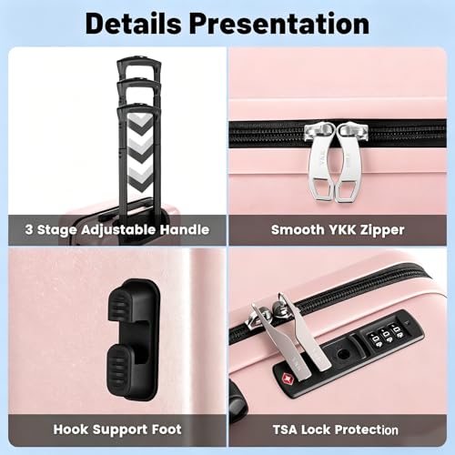 Image of 2 Piece Carry on Luggage Set, 14 inch 20 inch Hardshell Suitcase with TSA Lock & 360 Silent Spinner Wheels, Durable Lightweight for Business Travel Family Vacation, Airline Approved (Pink)