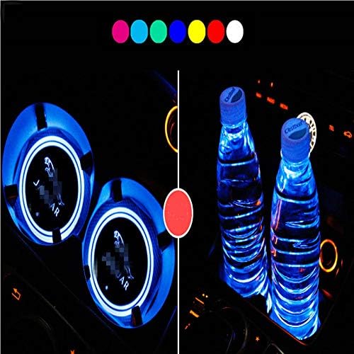 Lntly LED Car Logo Cup Holder Pad Waterproof Bottle Drinks Coaster Built-in Light 7 Colors Changing USB Charging Mat LED Cup Mat Car Atmosphere Lamp 2PCS for Jaguar Accessories
