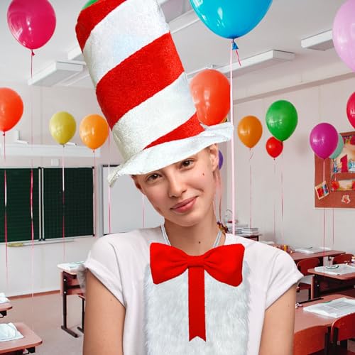 5 Pcs Red Top Hat Red Bow Tie White Furry Patch White Gloves Cat Cosplay Costume Accessories Kit Party Favors Women Men - Thumbnail 5