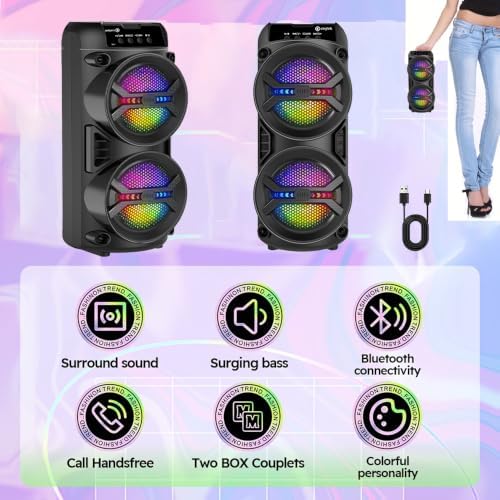 Portable Wireless Bluetooth Speaker with RGB LED Dual Woofer - 5