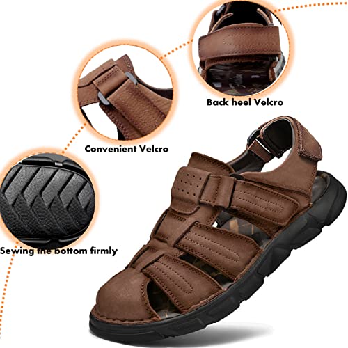 Mens Sport Sandals Closed Toe Leather Sandals Outdoor Adjustable Fisherman Summer Beach Shoes3