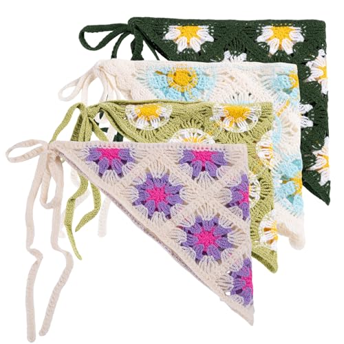4 Pack Crochet Head Scarf with Tie-Back for Women