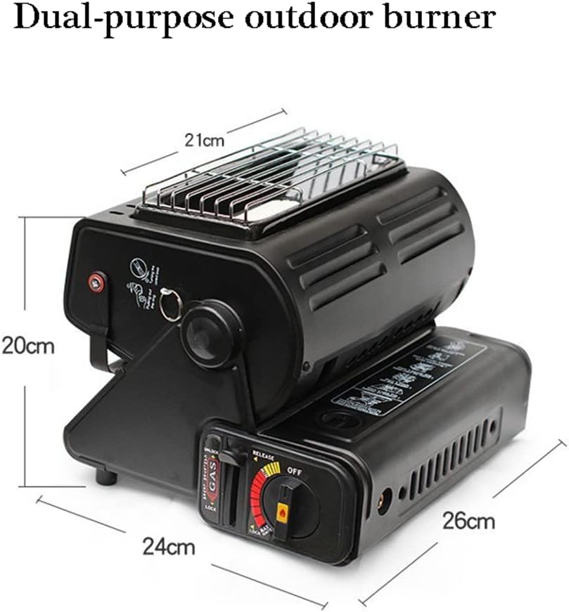 LKP 1.3KW Portable Butane Heater, Lightweight Gas Heater Stove, Outdoor Heating Burner Garage Hiking Patio Camping Heater 10.23x9.45x7.87inch, Black/Red