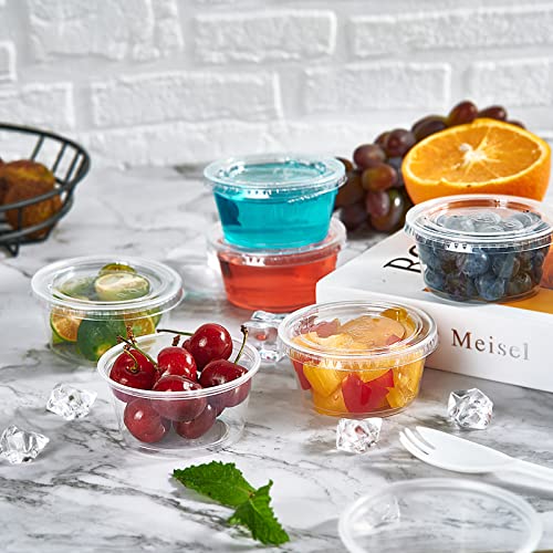Image of 200 Sets 3.25 oz Plastic Portion Cups with Lids, Plastic Sauce Cup with Lid | Leak-proof sealing lids for sauces, jelly shots, souffle, condiments, dressings, for daily use, commercial kitchens, takeaway