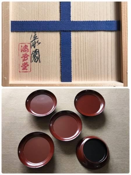 漆専堂　岡本漆園　皿　５枚組 セット　骨董　茶道具　共箱 漆専堂岡本漆園皿5枚組 セット骨董茶道具共箱