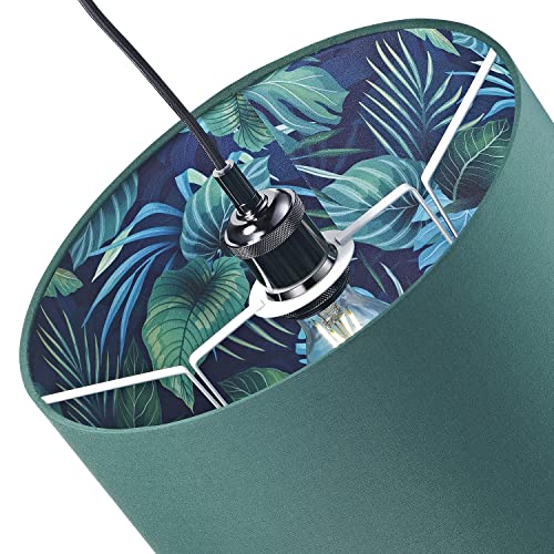 Stylish and Modern Emerald Forest Green Cotton Fabric Lamp Shade with Inner Jungle Palm Tree Print | for Pendant Table or Floor | 60w Maximum by Happy Homewares - Image 5