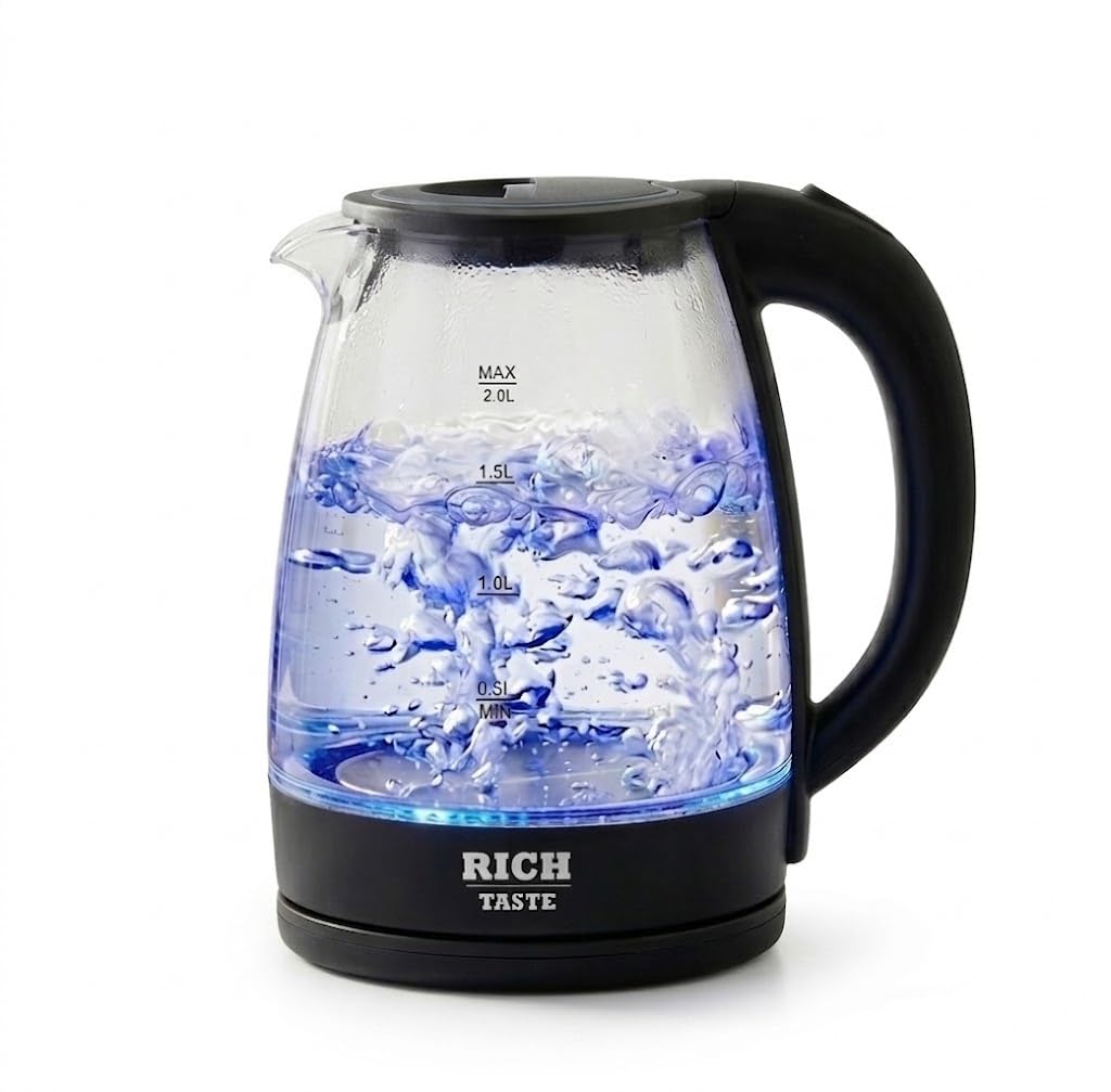 Rich Taste 2L Electric Kettle, 1500W Fast Boil, Stainless Steel, Boil Dry Protection, Water Boiler for Home and Office