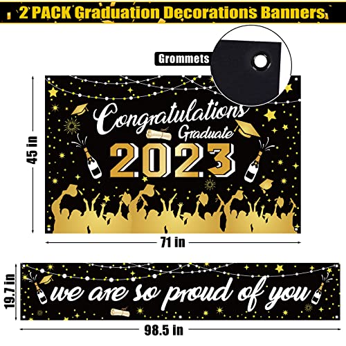 Graduation Party Decorations Class Of 2023-2 Pack Graduation Banner 2023, Large Fabric Graduation Backdrop 2023, Congrats Grad Banner For Indoor & Outdoor Graduation Party Supplies, Graduation Decor #TOP2