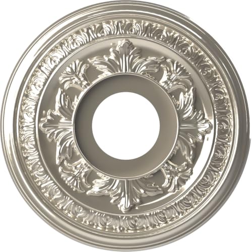 Image of Ekena Millwork CMP13BABCR Baltimore Thermoformed PVC Ceiling Medallion (Fits Canopies up to 5 1 /4 inch), 13 inchOD x 3 1 /2 inchID x 3 /4 inchP, Bright Coat Chrome