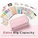 Sooez Large Pencil Case Pouch, Extra Big Pencil Bag with 8 Compartments, Pen Bag Wide Opening, Soft Quilted Pencil Pouch Organizer with Zipper, Portable Pencil Case for Teen Girls, Light Pink