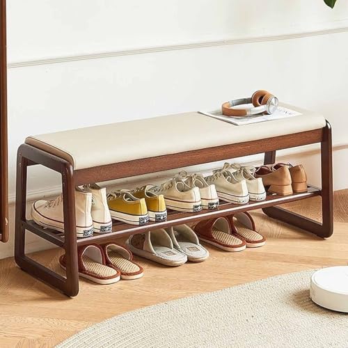 Banc à chaussures d'entrée compact meuble de rangement en bois étroit