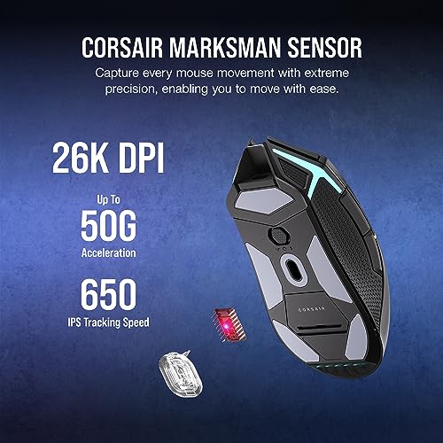 Corsair NIGHTSABRE RGB Wireless Gaming Mouse for FPS, MOBA - 26,000 DPI - 11 Programmable Buttons - Up to 100hrs Battery - iCUE Compatible - Black by Corsair - Image 4