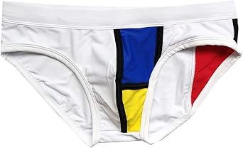 Men's Low Rise Swim Briefs, Mondrian Color Block