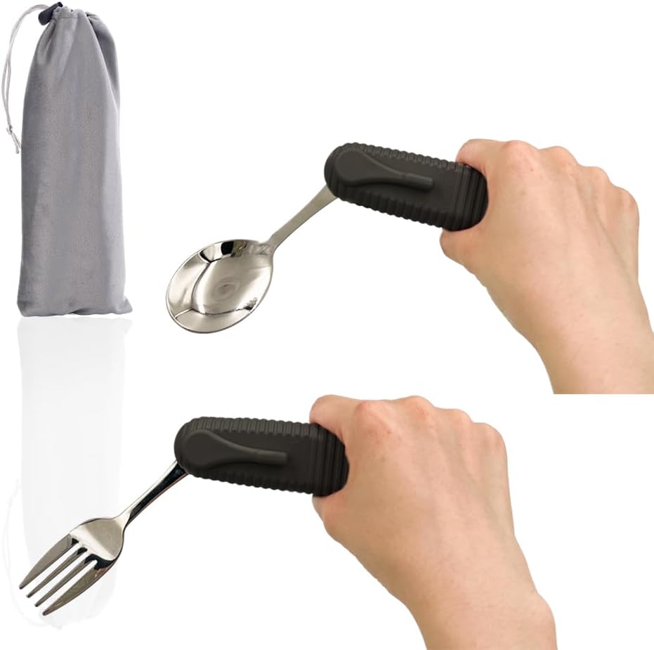 Adaptive Utensils Spoons Forks Set,Open Handle Design Provides Several Positions for Arthritis, Disabled People, Elderly (1 Set)