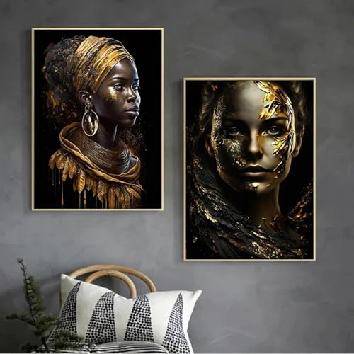 Affiches de femmes africaines or noir 70x100 cm | Toile abstraite salon