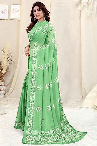 Image of MIRCHI FASHION Saree for Woman Chiffon Batik Printed | Lightweight Daily Wear Women's Office Sari with Blouse Piece (Available in 40 Colours)