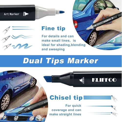 Image of Dual Tip Colorful Art Markers Sketch Pens 48 Colors with Carrying Case For Painting Sketching Calligraphy Drawing, Chisel & Fine Tip Permanent Colouring Marker For Kids Adult, Multicolor (48)