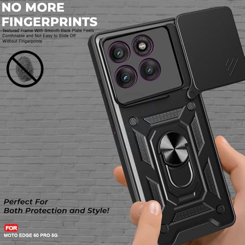 Image of AESTMO Tough Armor Moto Edge 60 Pro 5G Bumper Back Case Cover | Ring Holder & Sliding Camera Shield Cover | 360 Degree Protection Back Case Cover for Moto Edge 60 Pro 5G (Black)
