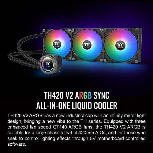 Image of Thermaltake TH420 ARGB Sync V2 CPU Liquid Cooler /AlO Liquid Cooling /Fan 140mm*3 /PWM 500~2000 RPM /Mirror Waterblock /MB ARGB Sync Control, CL-W376-PL14SW-A , Black