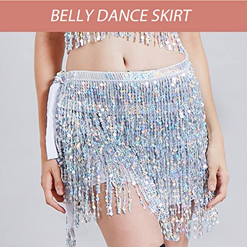 Saia Feminina De Lantejoulas Franjas - Cachecol De Dança Do Ventre Borla E Glitter