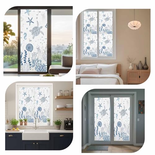 Window Privacy Film Frosted, Blue Coastal Static Cling miniatura 7
