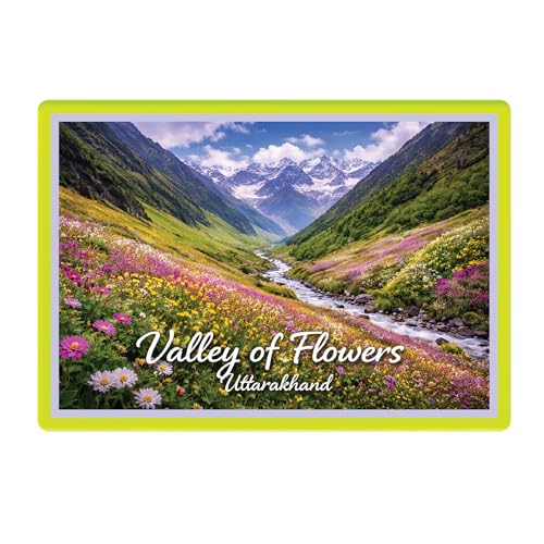 Image of Decorative Fridge Magnet with Glowing Border | Pack of 1 (Valley of Flowers, Uttarakhand, 4x3 inch - Fluorescent Border)