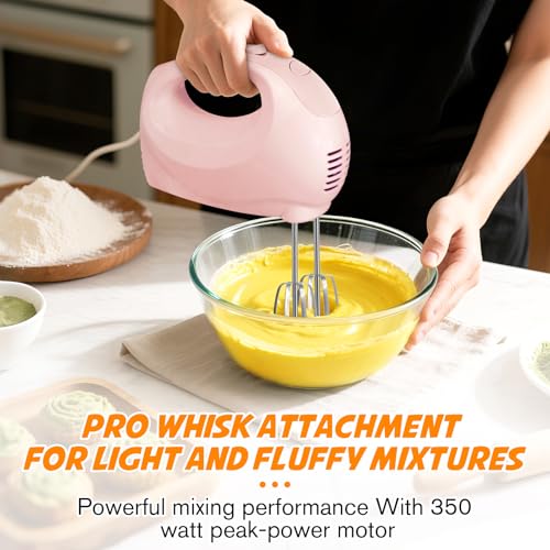 Image of Showvigor Electric Hand Mixer with 5 Stainless Steel Whisks,5 Speed,Pink